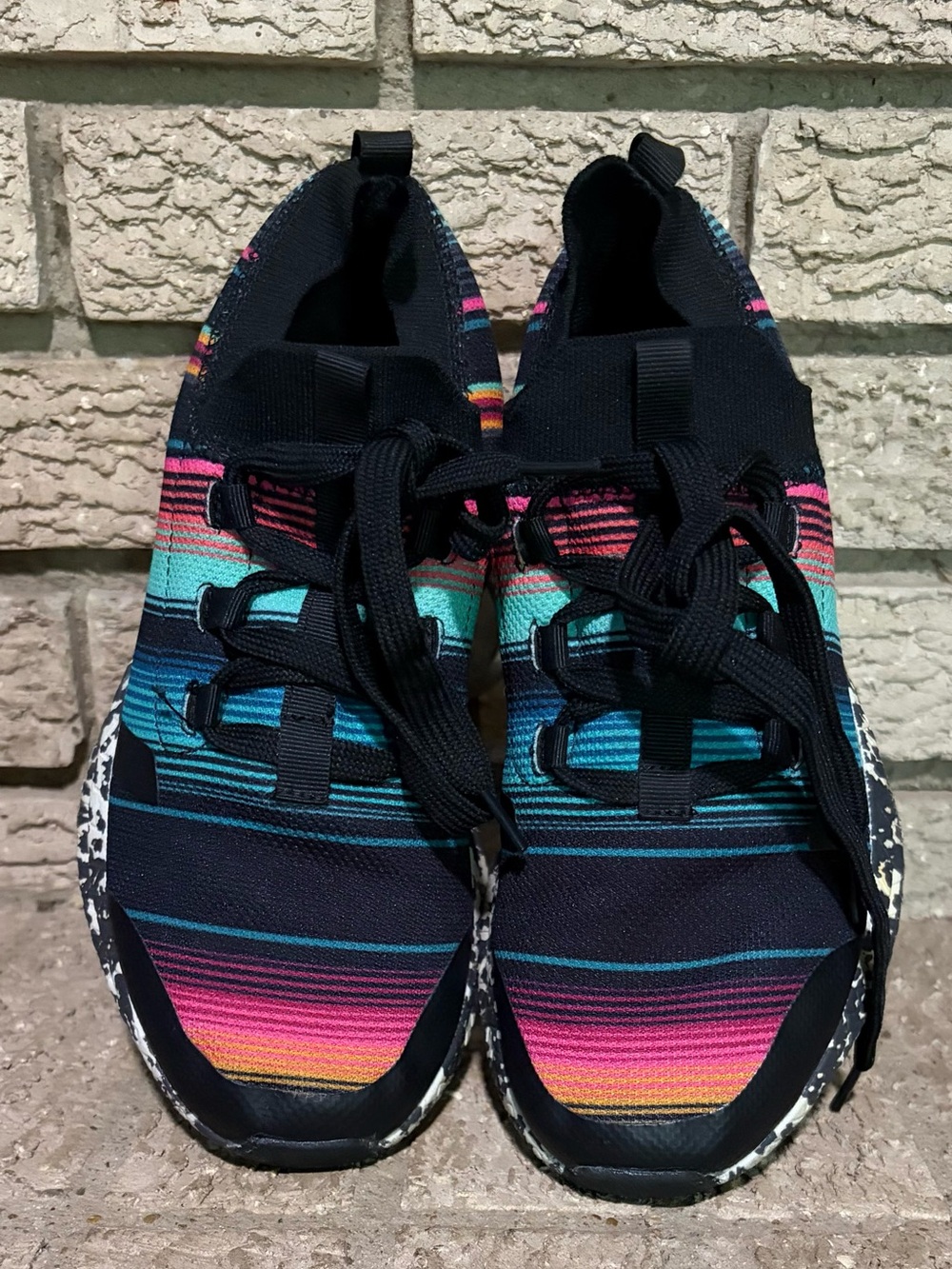Crazy Train Black Knit Sneakers with Multicolor Stripe Accents